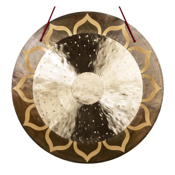 SELA Wind Gong Lotus 20" Handgefertigter flacher Gong mit spirituellem Lotus-Motiv  inkl. Holzschlägel und Tasche-3