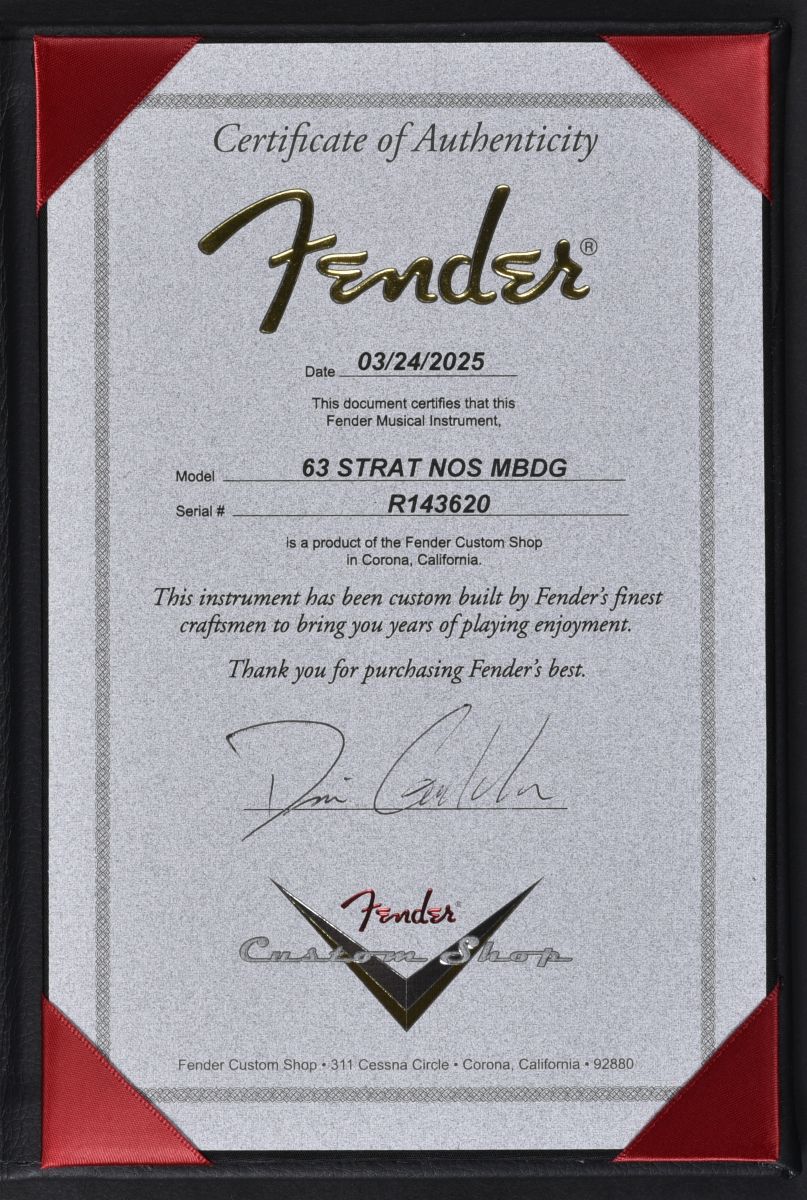 FENDER Masterbuilt Custom Shop Dennis Galuszka 63' Stratocaster NOS 3 Color Sunburst-12