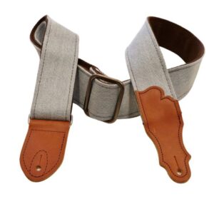 FRANKLIN 2" Blue Distressed Denim/Cognac Leather End Tab <BR> <BR>